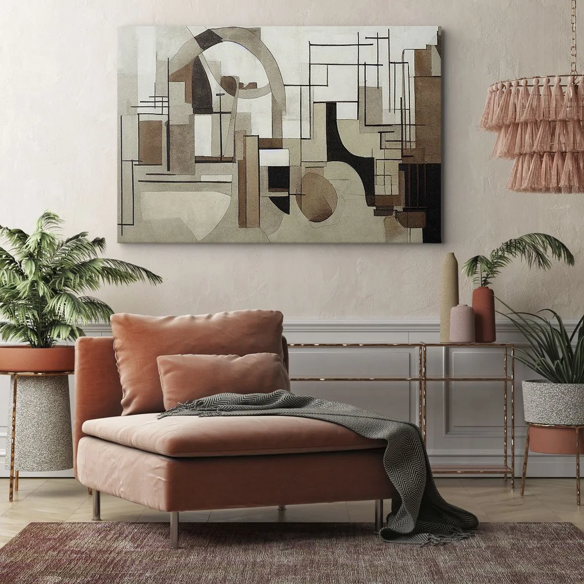 Lærredstryk - Billede på lærred - Arkitektonisk abstraktion i beige og brun - 70x50cm - Bybillede 2.0 - Moderne vægdekoration til stue og soveværelse ARTTOR