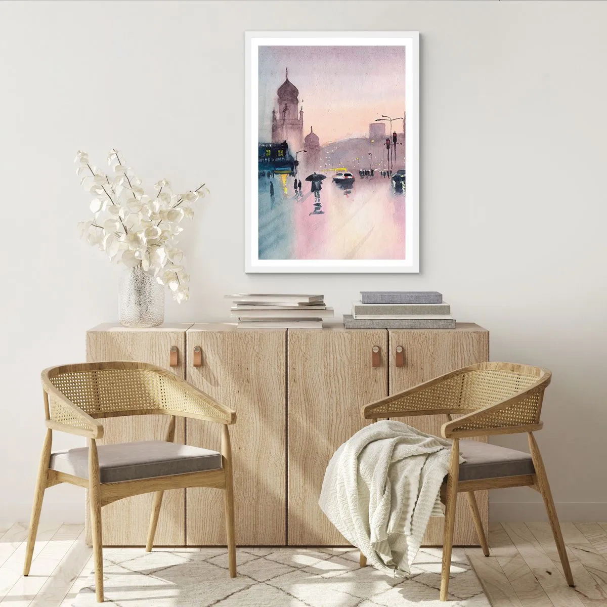 Plakat i hvid ramme - I en regnfuld tåge - 70x100 cm