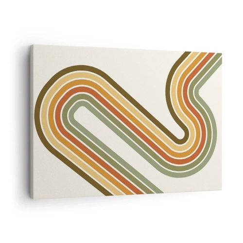 Lærredstryk - Billede på lærred - Geometrisk mønster i nuancer af grønt, orange og beige på en lys baggrund - 70x50cm - Zigzag til destinationen - Moderne vægdekoration til stue og soveværelse ARTTOR