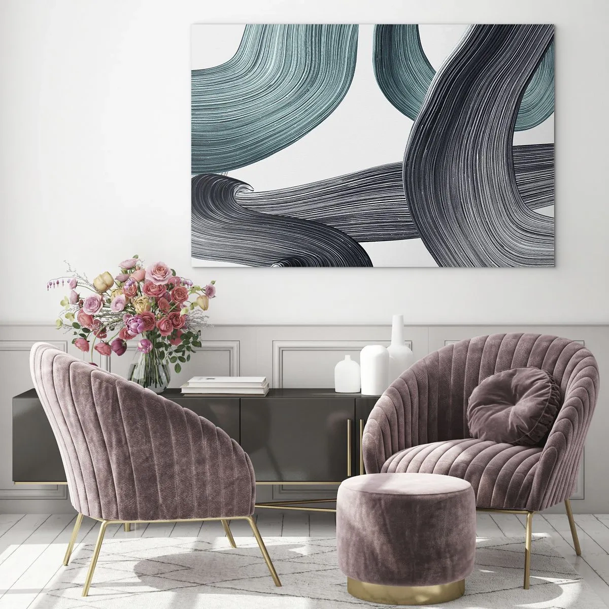 Billede på glas - Smaragdgrønne og sorte stier - 120x80 cm