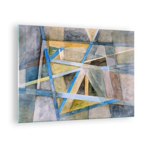 Billede på glas - Abstrakt komposition med geometriske former - 70x50cm - Lige eller skråt? - Moderne vægdekoration til stue og soveværelse ARTTOR