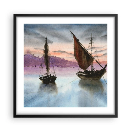 Plakat i sort ramme - Aften i havnen - 50x50 cm