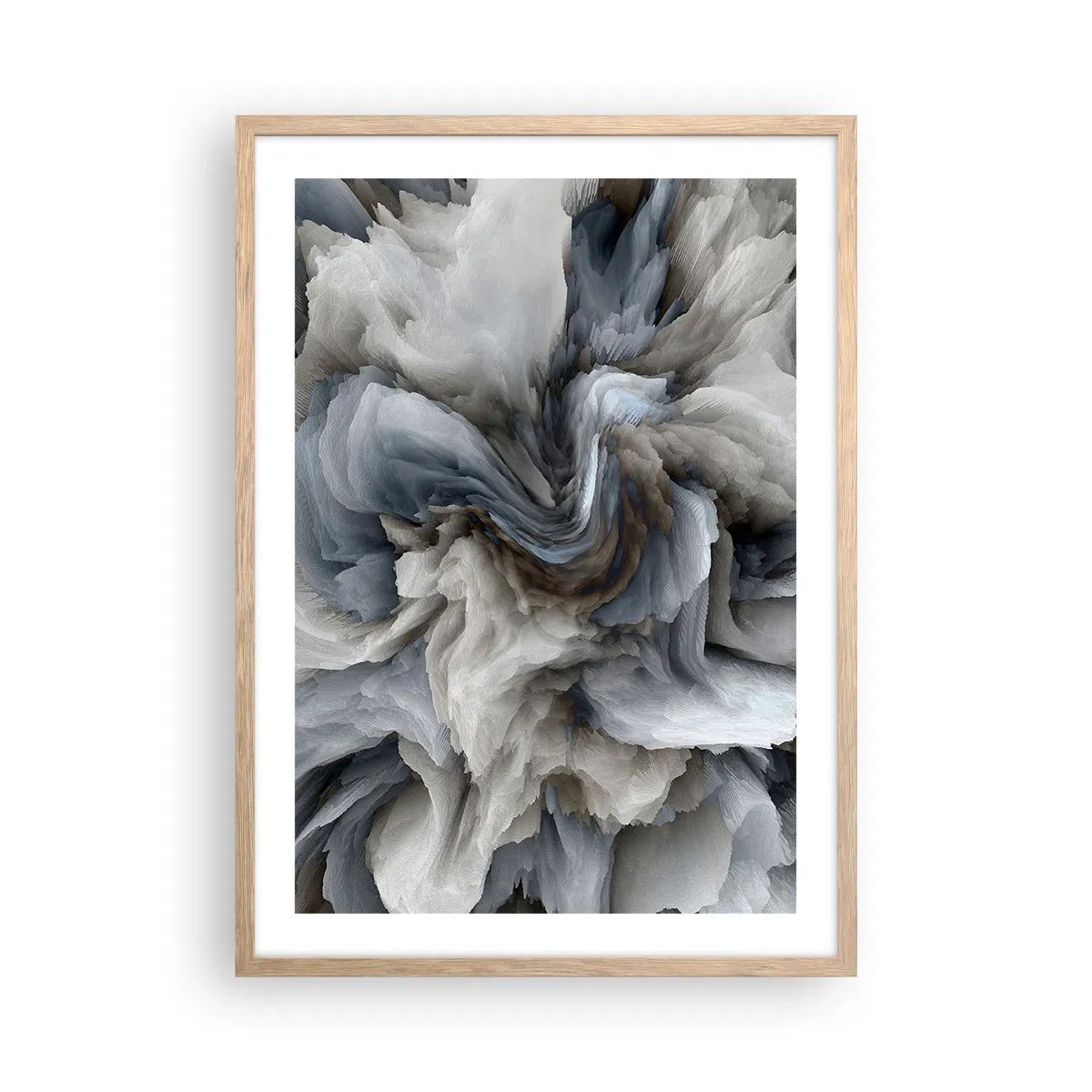 Plakat i ramme af lyst egetræ - Sten og blomst - 50x70 cm
