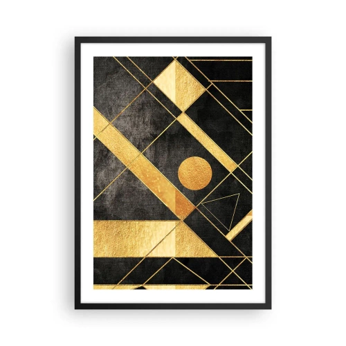 Plakat i sort ramme - Gyldne geometriske mønstre på en sort baggrund - 50x70cm - Ørkenens sol - Moderne vægdekoration til stue og soveværelse ARTTOR
