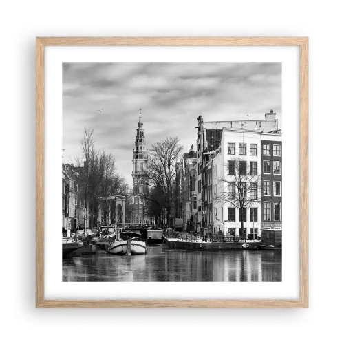 Plakat i ramme af lyst egetræ - Amsterdam stemning - 50x50 cm