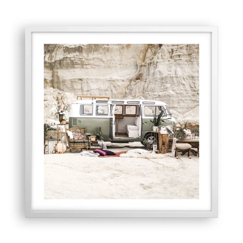 Plakat i hvid ramme - Tid til at starte rejsen - 50x50 cm