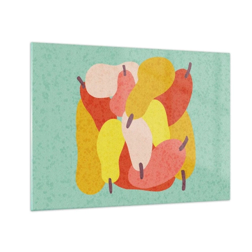 Billede på glas - Farverige pærer i grafisk stil på turkis baggrund - 70x50cm - Smag på sommersolen - Moderne vægdekoration til stue og soveværelse ARTTOR