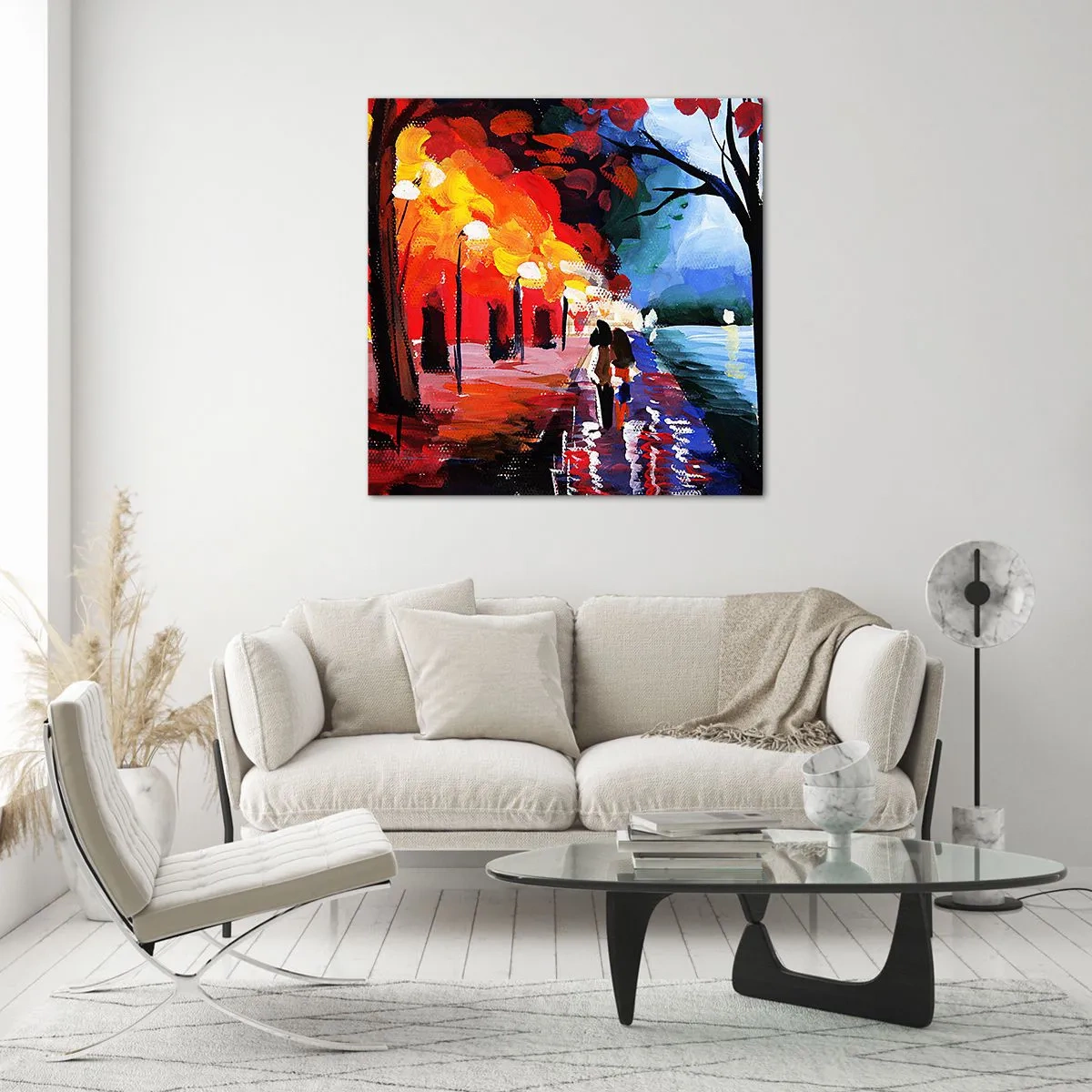 Billede på glas - Flammende efterår i parken - 60x60 cm