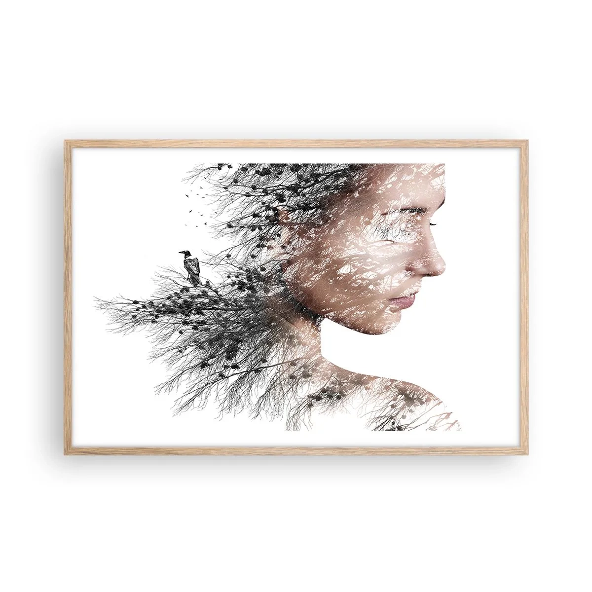 Plakat i ramme af lyst egetræ - Skovens ånd - 91x61 cm