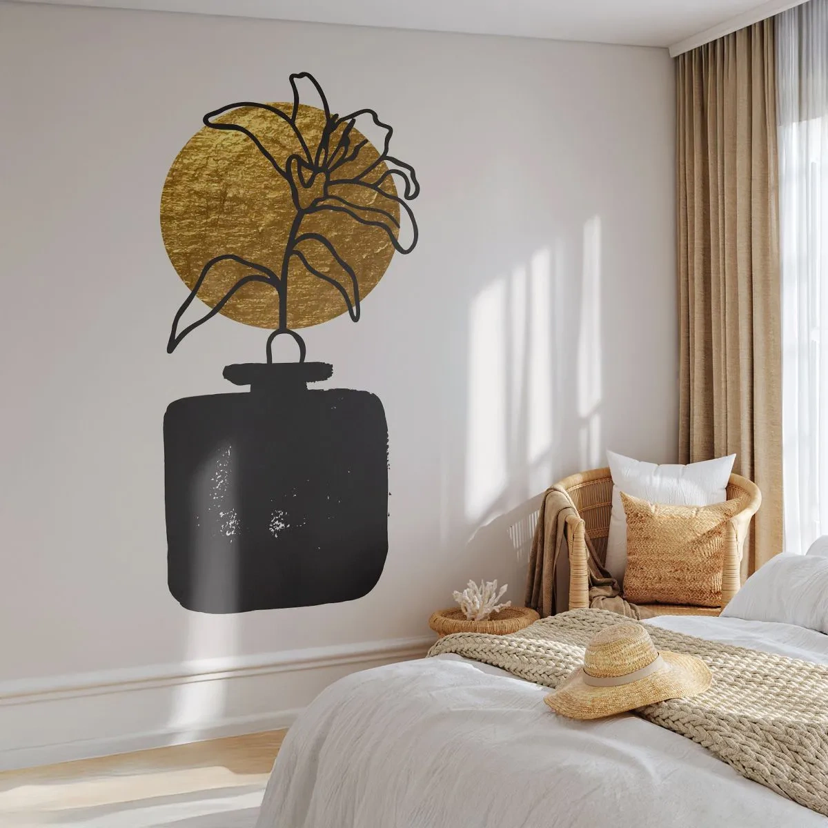 Fototapet Premium Sand - Skønhed i balance - Vase, Blomster, Minimalisme - 100x70 cm