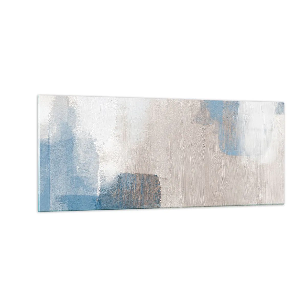 Billede på glas - Lyserød abstraktion bag et slør af blåt - 100x40 cm