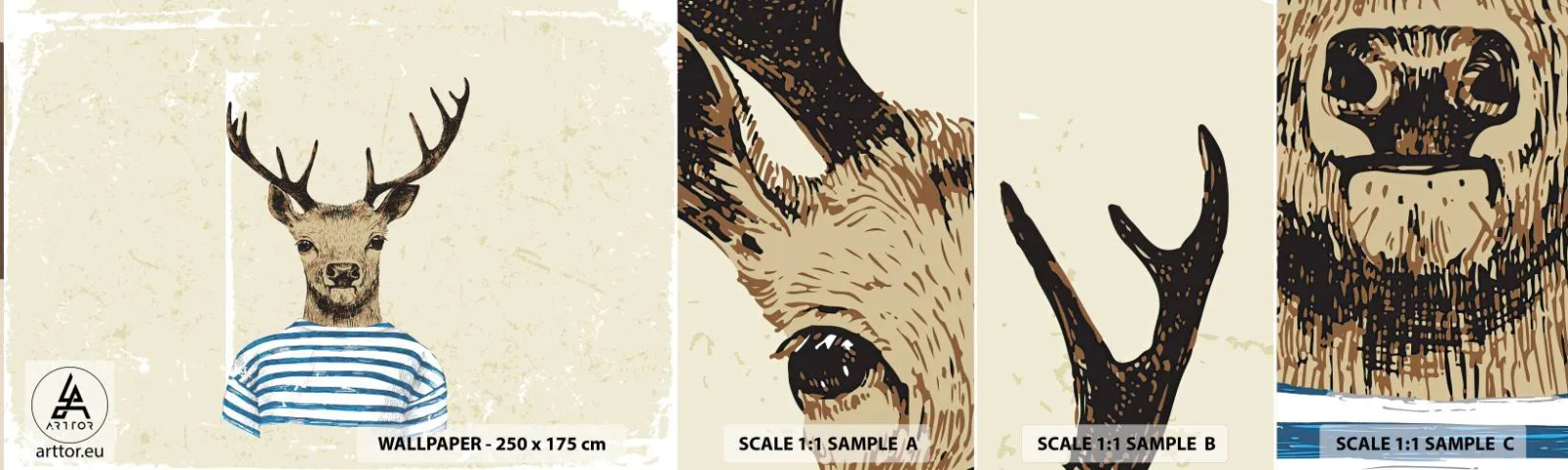 Prøve Fototapet Selvklæbende Deluxe Sticker - Fordi jeg kan lide stribede skjorter! - Abstraktion, Hjort, Stykke - 100x30 cm