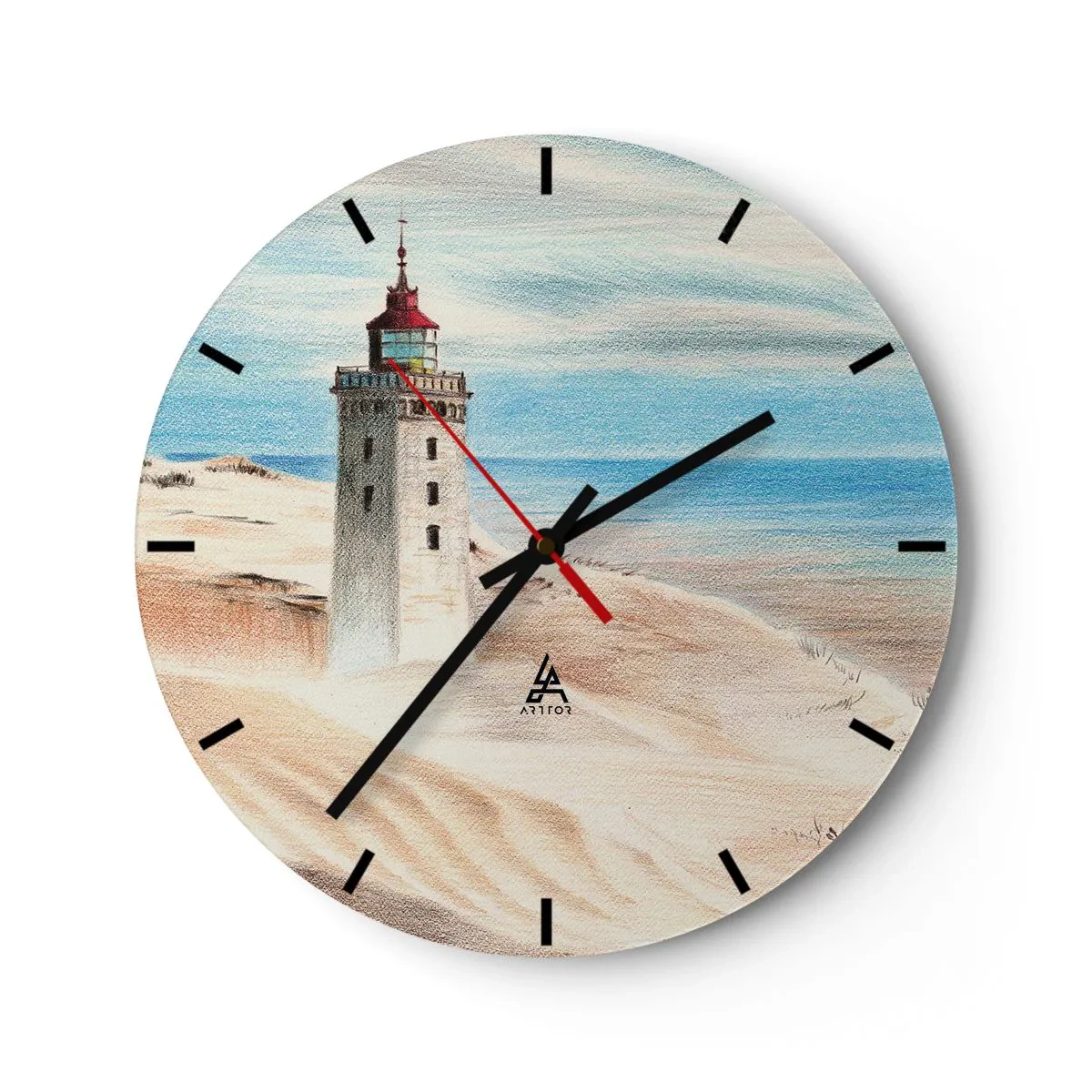 Vægur, Uret - Et fyrtårn på klitterne ved havet - 30x30cm - Altid med blikket rettet mod havet - Moderne vægdekoration til stue, køkken og soveværelse ARTTOR