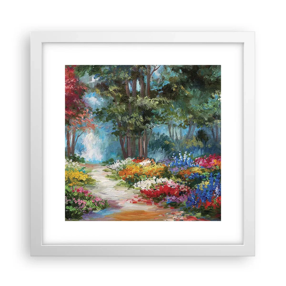 Plakat i hvid ramme - Skovhave, blomsterskov - 30x30 cm