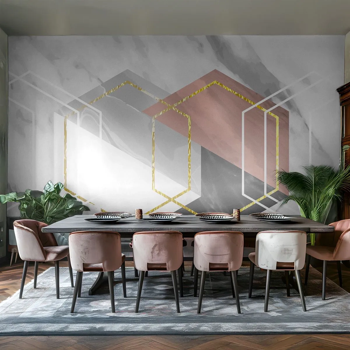 Fototapet Premium Sand - Kædesammensætning - Abstraktion, Stykke, Sekskant - 350x256 cm
