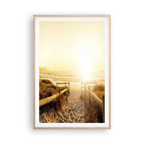 Plakat i ramme af lyst egetræ - Over klitten, mod solen - 61x91 cm