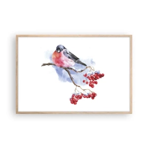 Plakat i ramme af lyst egetræ - Vinter i farver - 91x61 cm