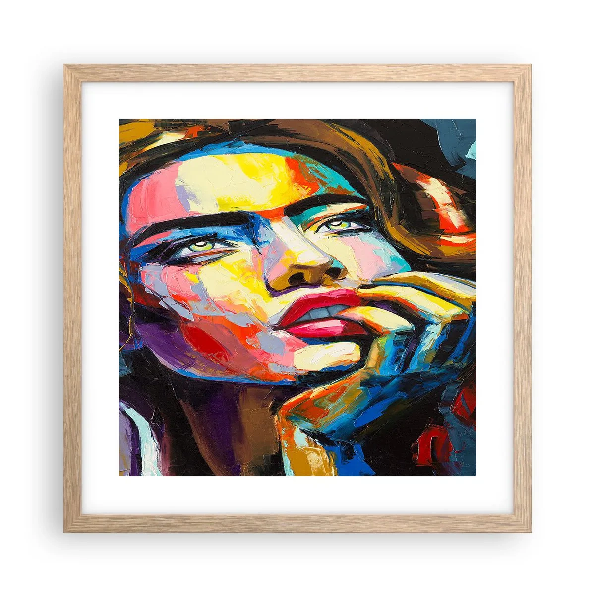 Plakat i ramme af lyst egetræ - Drømme som fugle svæver gennem himlen - 40x40 cm