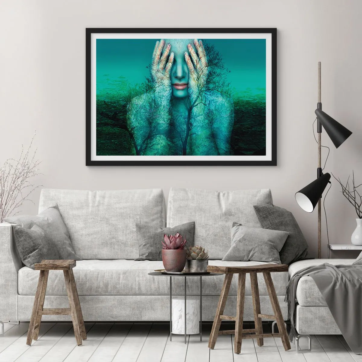 Plakat i sort ramme - Nedsænket i blåt - 50x40 cm