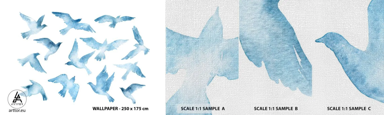 Prøve Fototapet Premium Canvas - Blåfugle - Abstraktion, Fugl, Grafik - 100x30 cm