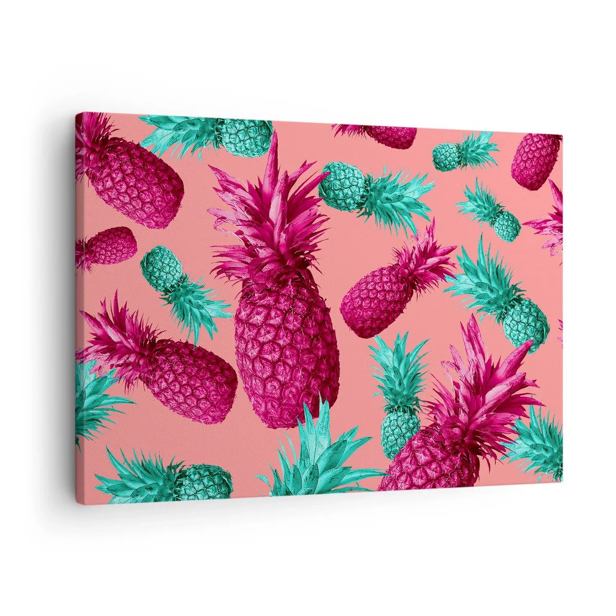 Lærredstryk - Billede på lærred - Eksotiske ananaser i lyserøde og turkise farver - 70x50cm - Frihed er sødt - Moderne vægdekoration til stue og soveværelse ARTTOR