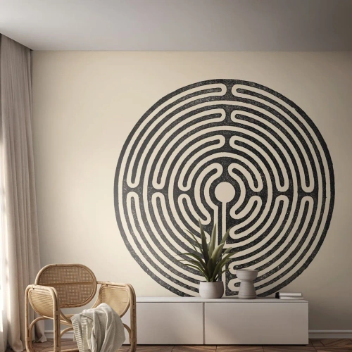Fototapet Premium Canvas - Mystisk orden - Labyrint, Minimalisme, Sort og hvid - 500x350 cm