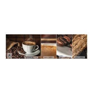 Fototapet Prøve Standard Eco - Kulets sorthed, ravets gennemsigtighed - Gastronomi, Kaffe, kop kaffe - 100x30 cm