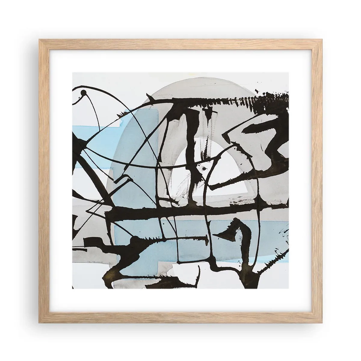 Plakat i ramme af lyst egetræ - Ikke desto mindre blå - 40x40 cm