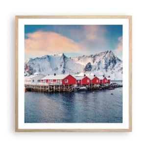 Plakat i ramme af lyst egetræ - Nordlig tilbagetrækning - 60x60 cm