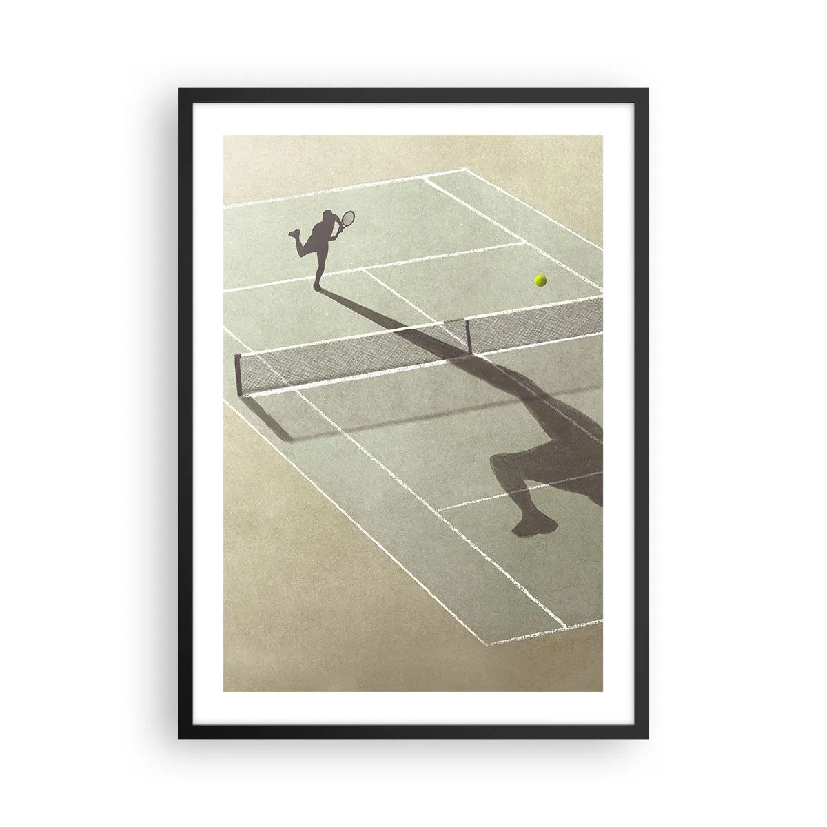 Plakat i sort ramme - En tennisspiller, der serverer på banen - 50x70cm - Overvind dig selv - Moderne vægdekoration til stue og soveværelse ARTTOR