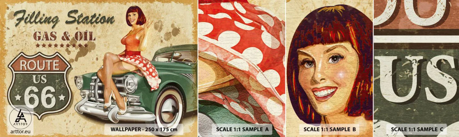 Fototapet Prøve Standard Eco - De glorværdige 1940'ere. - Rute 66, Bil, Automotive - 100x30 cm