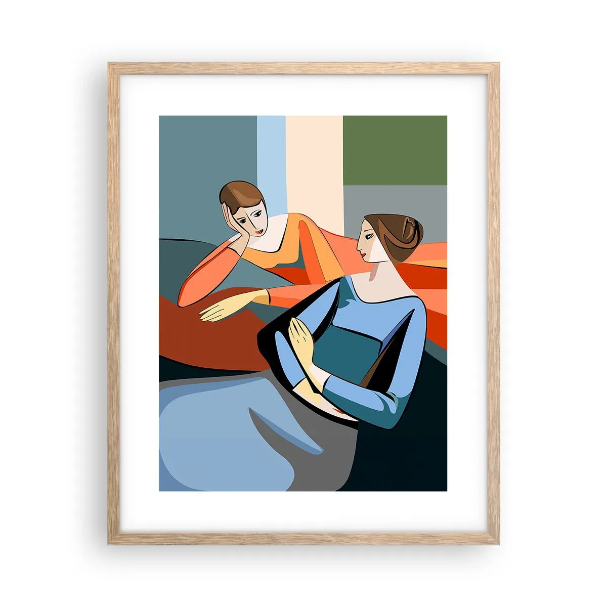 Plakat i ramme af lyst egetræ - Et øjeblik af fortrolighed - 40x50 cm