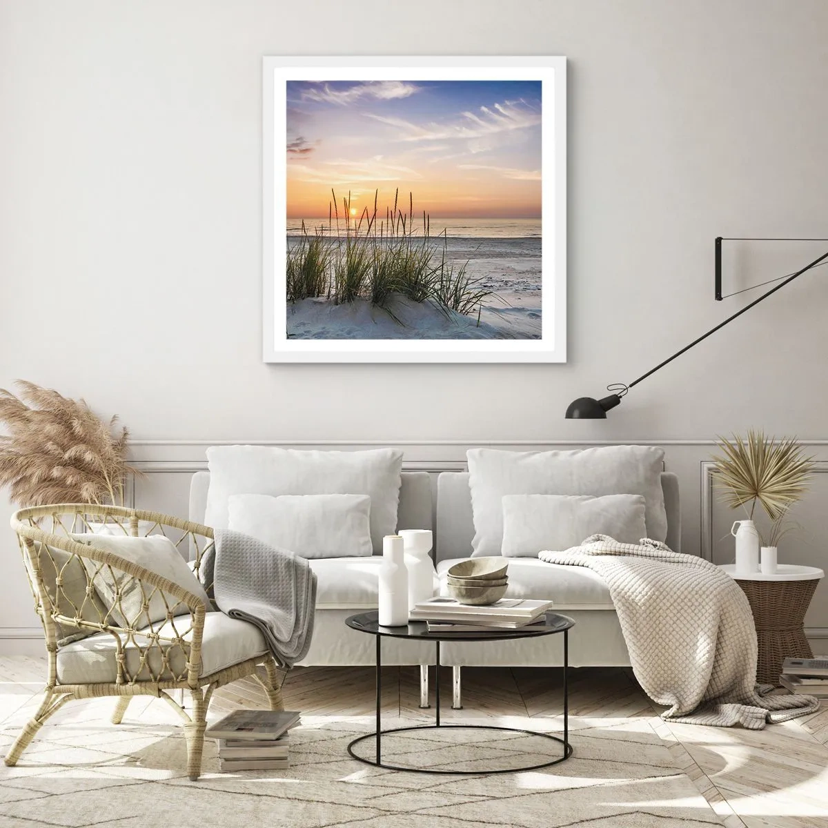 Plakat i hvid ramme - Se, tænk, føl - 40x40 cm