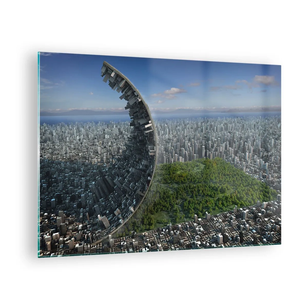 Billede på glas - En by med en spektakulær effekt af rumbrydning - 70x50cm - Naturen er evig - Moderne vægdekoration til stue og soveværelse ARTTOR