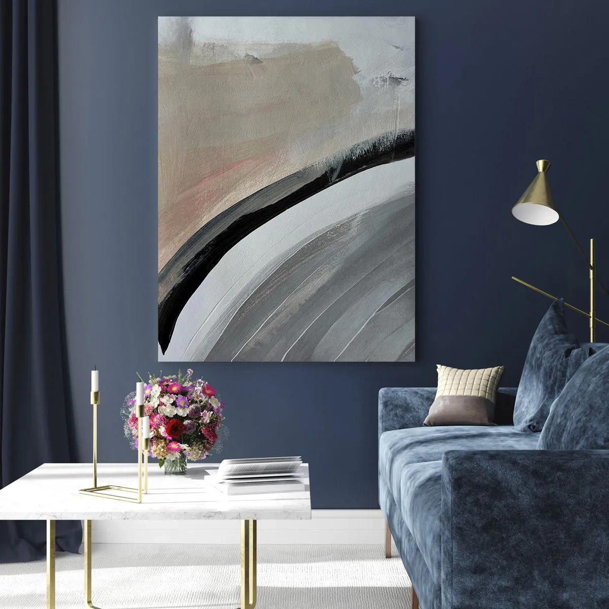 Billede på glas - Komposition: en bue af sort og gråt - 80x120 cm