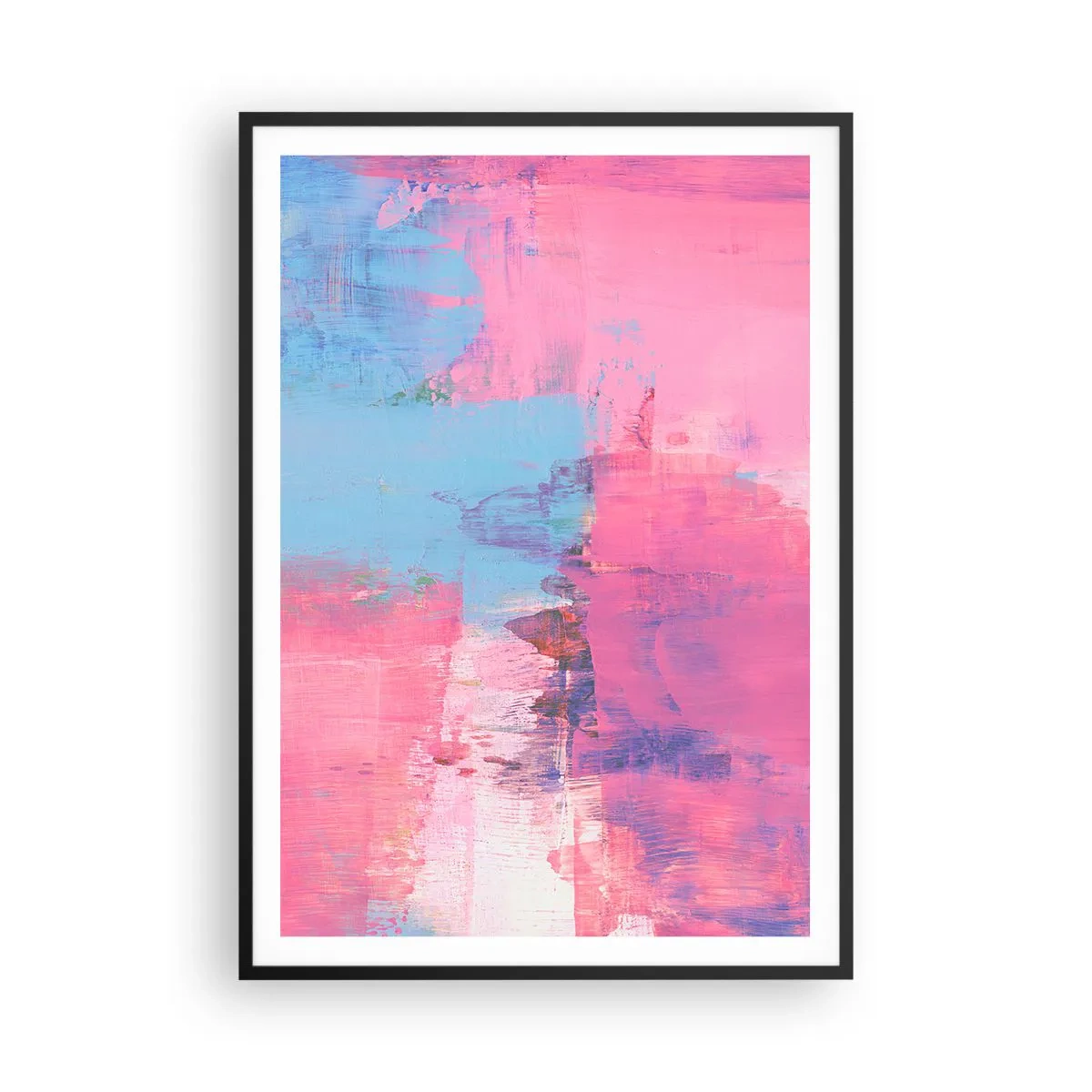 Plakat i sort ramme - Lyserød, blå og en knivspids lys - 70x100 cm