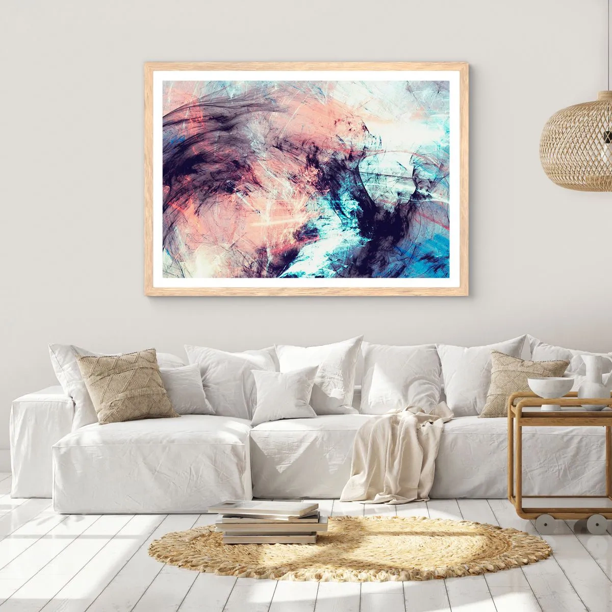 Plakat i ramme af lyst egetræ - Mærk vinden - 70x50 cm