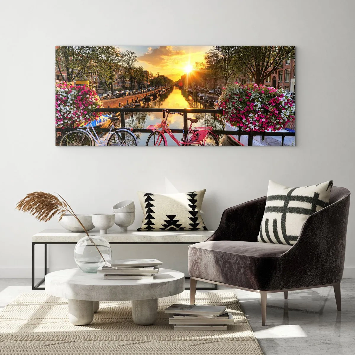 Billede på glas - Forårsmorgen i Amsterdam - 90x30 cm