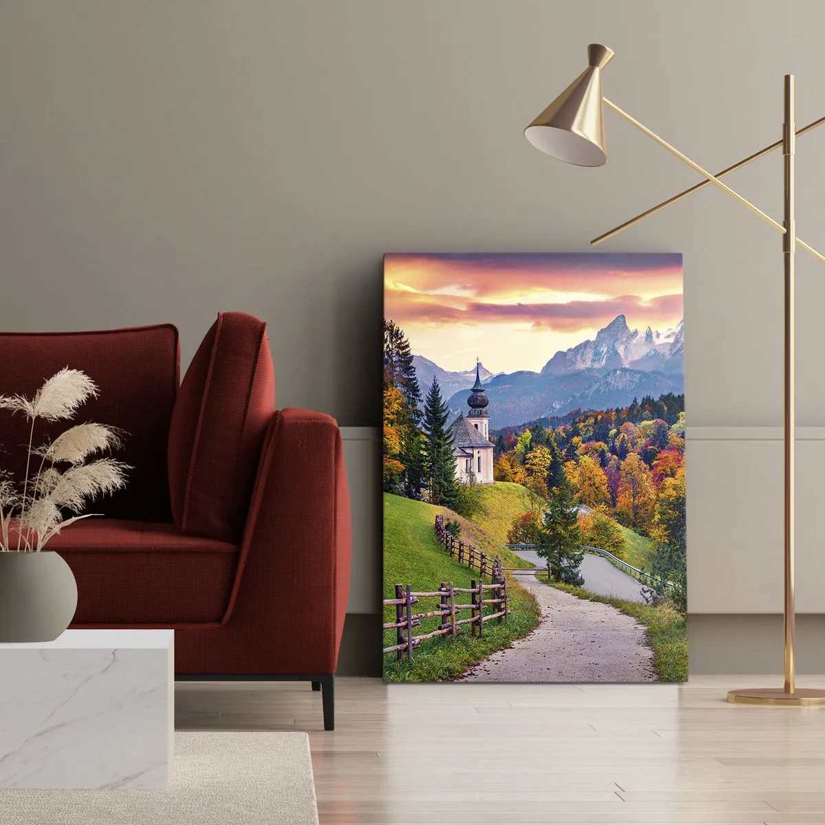 Lærredstryk - Billede på lærred - Landskab som maleri - 45x80 cm