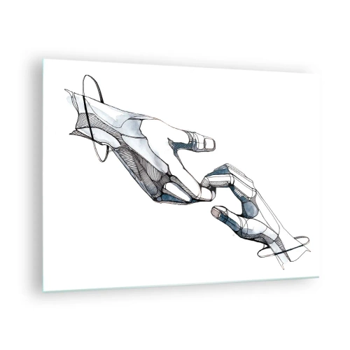 Billede på glas - Kunstnerisk illustration af to hænder i abstrakt stil - 70x50cm - En god gestus - Moderne vægdekoration til stue og soveværelse ARTTOR