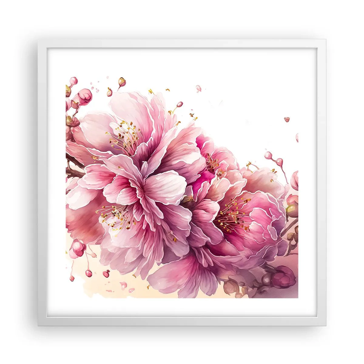Plakat i hvid ramme - Kirsebærblomst - 50x50 cm