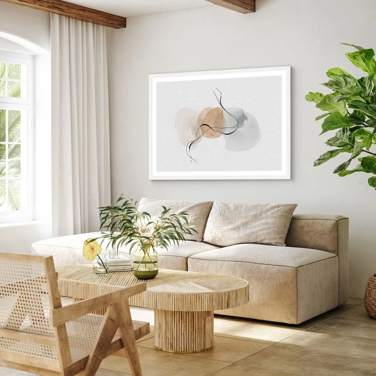 Plakat i hvid ramme - Perler i luften - 100x70 cm