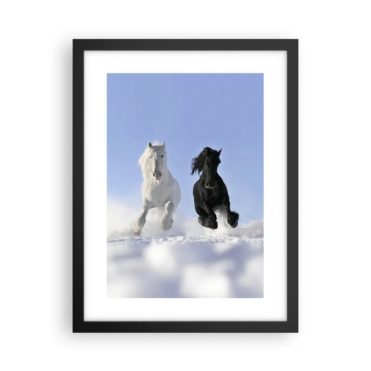 Plakat i sort ramme - Sort og hvid galop - 30x40 cm