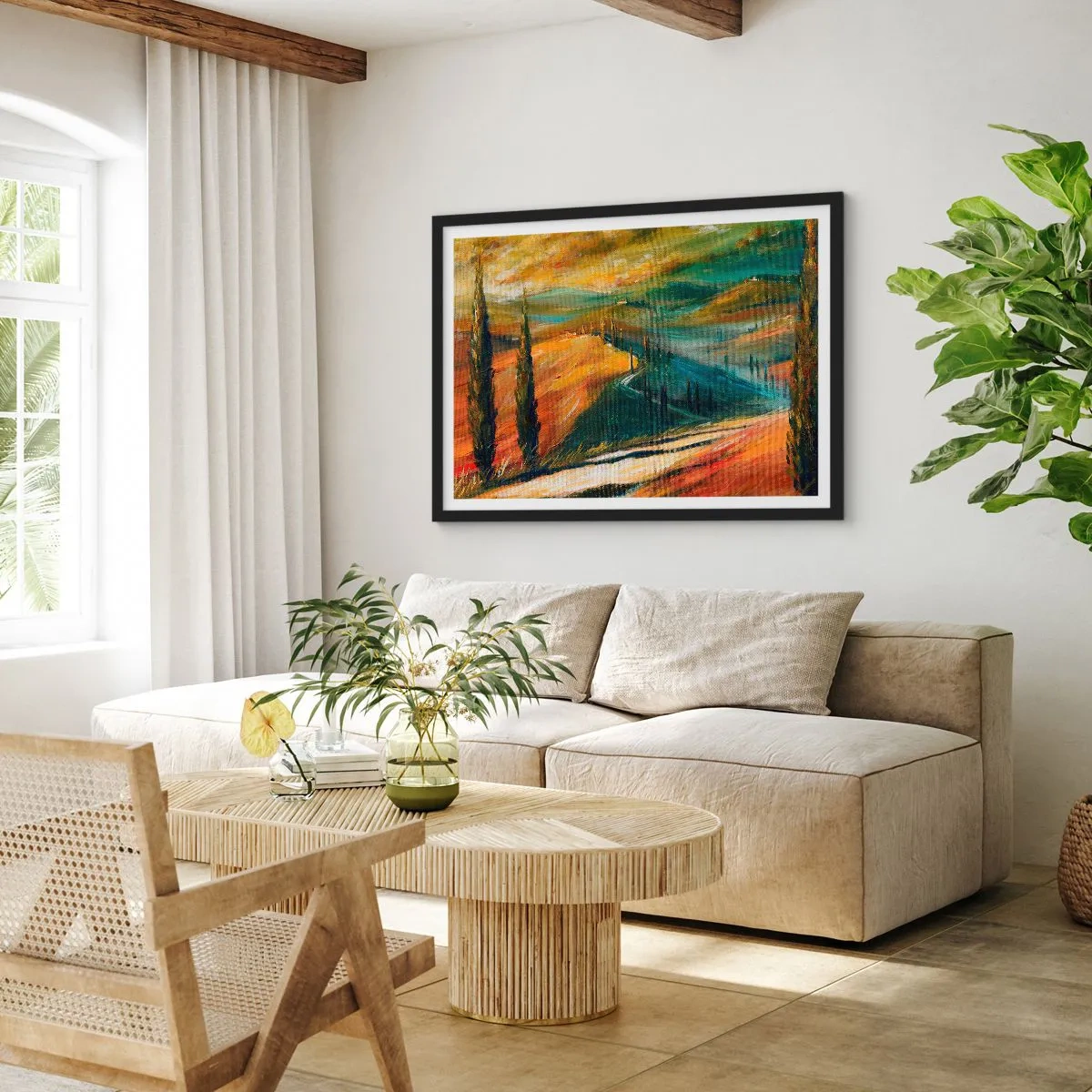 Plakat i sort ramme - Toscansk landskab - 70x50 cm