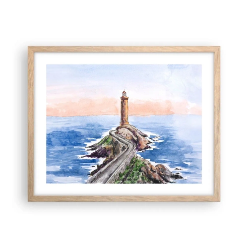 Plakat i ramme af lyst egetræ - Med front mod havet - 50x40 cm