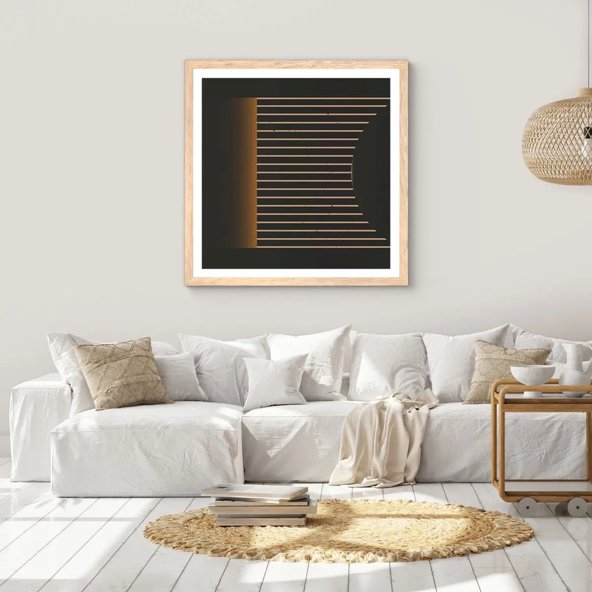 Plakat i ramme af lyst egetræ - Udforsk mørket - 30x30 cm