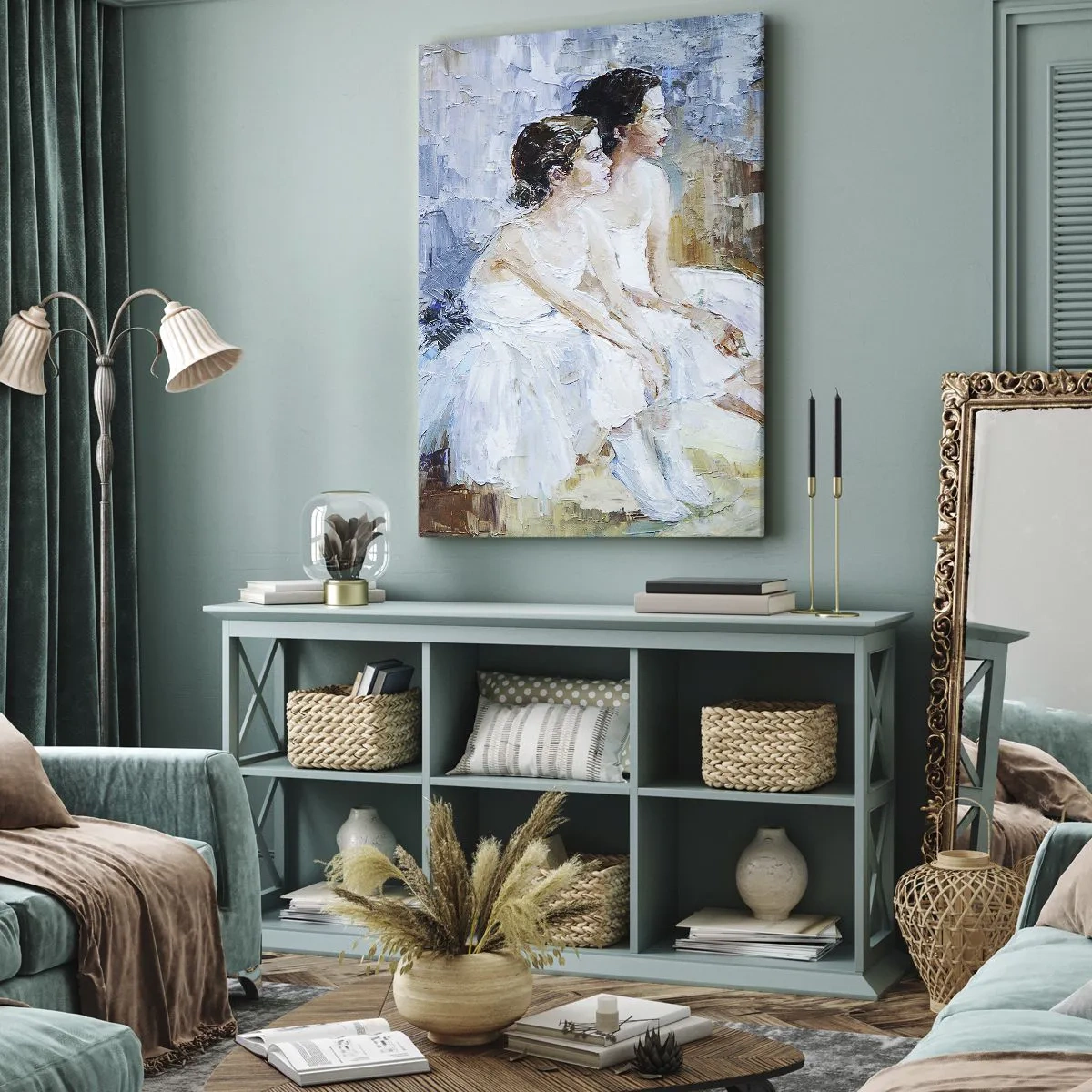 Lærredstryk - Billede på lærred - Hvile for unge svaner - 55x100 cm