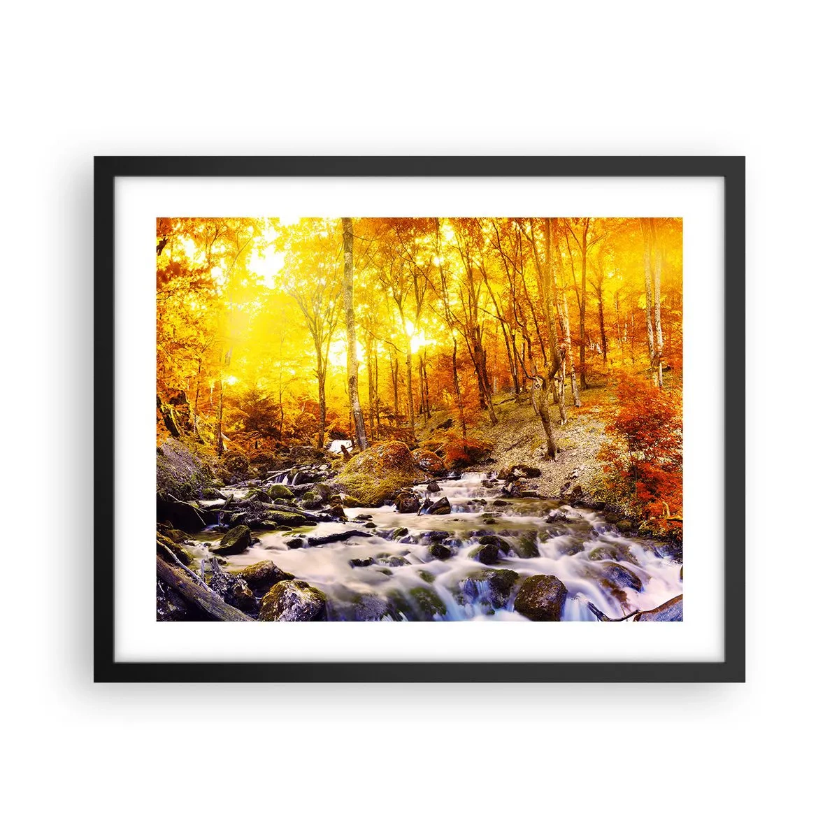 Plakat i sort ramme - Sten indfattet i guld og platin - 50x40 cm