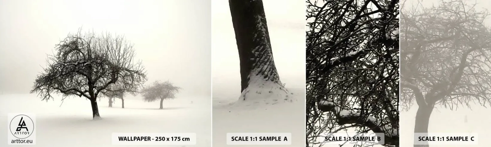 Prøve Fototapet Selvklæbende Deluxe Sticker - Vintersøvn - Grafik, Træ, Natur - 100x30 cm