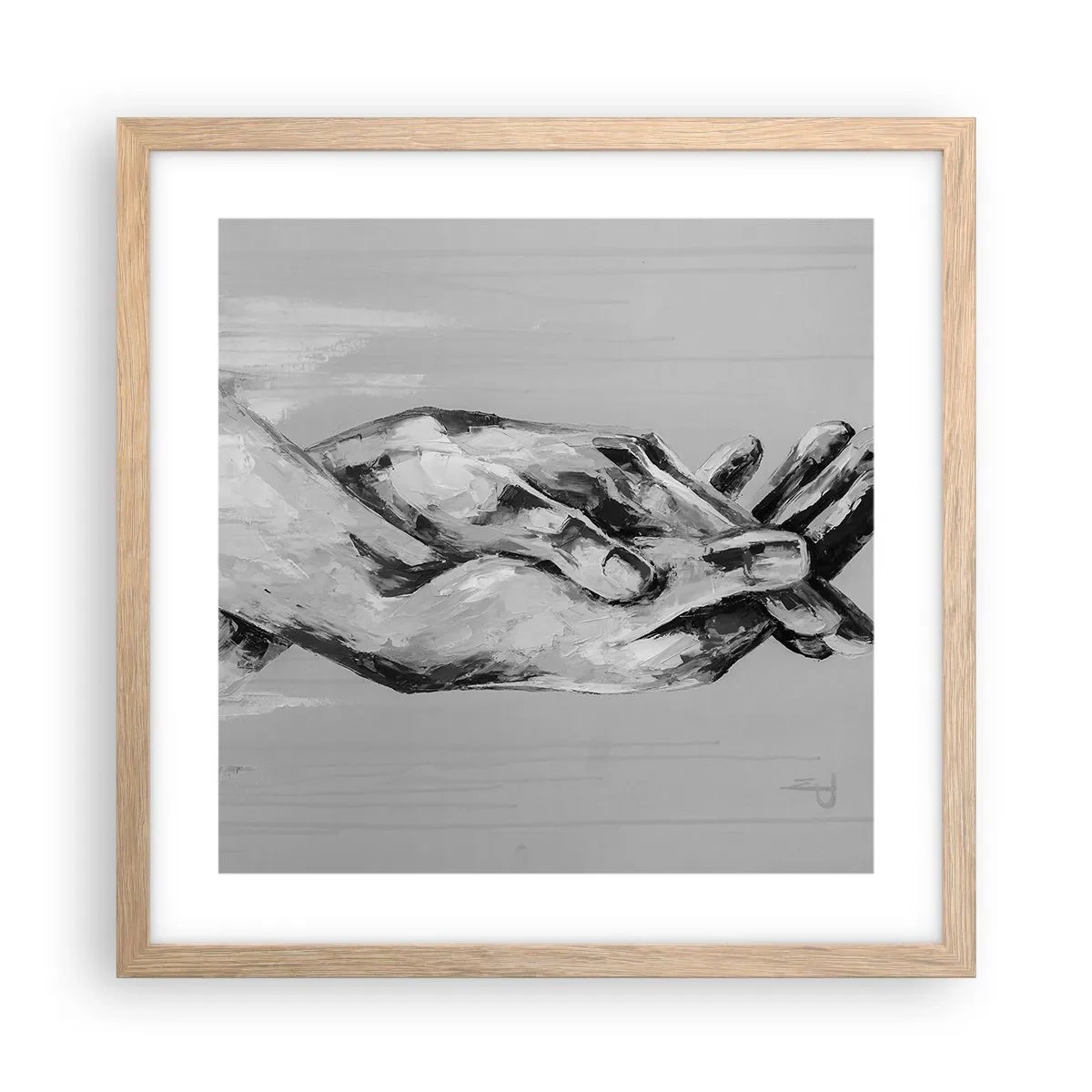 Plakat i ramme af lyst egetræ - Begyndelsen ... - 40x40 cm